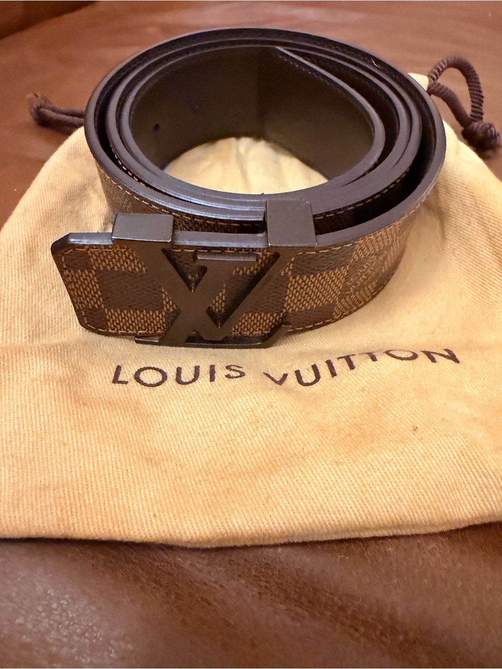 Louis Vuitton Brown Damier Ebene Canvas LV Logo Buckle Belt